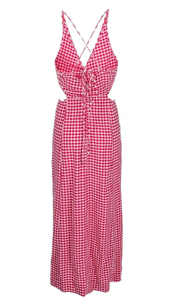 AIIZIE SEERSUCKER PLUNGE MAXI DRESS IN PINK - product image