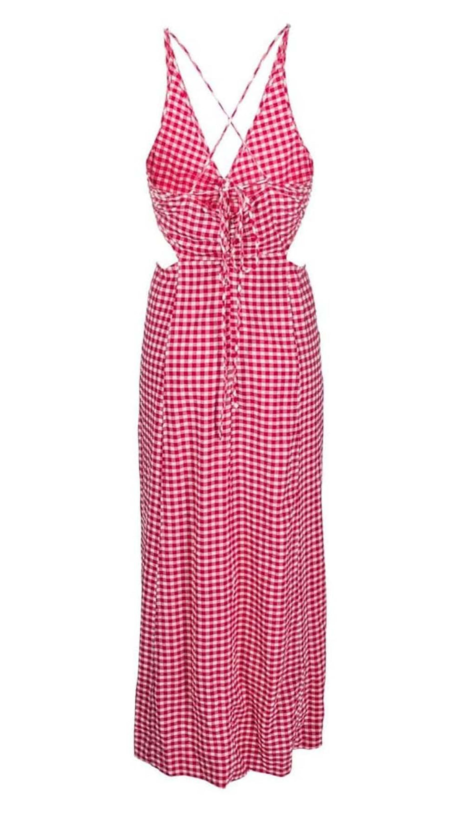 SEERSUCKER-MAXIKLEID MIT TIEFEM AUSSCHNITT IN ROSA