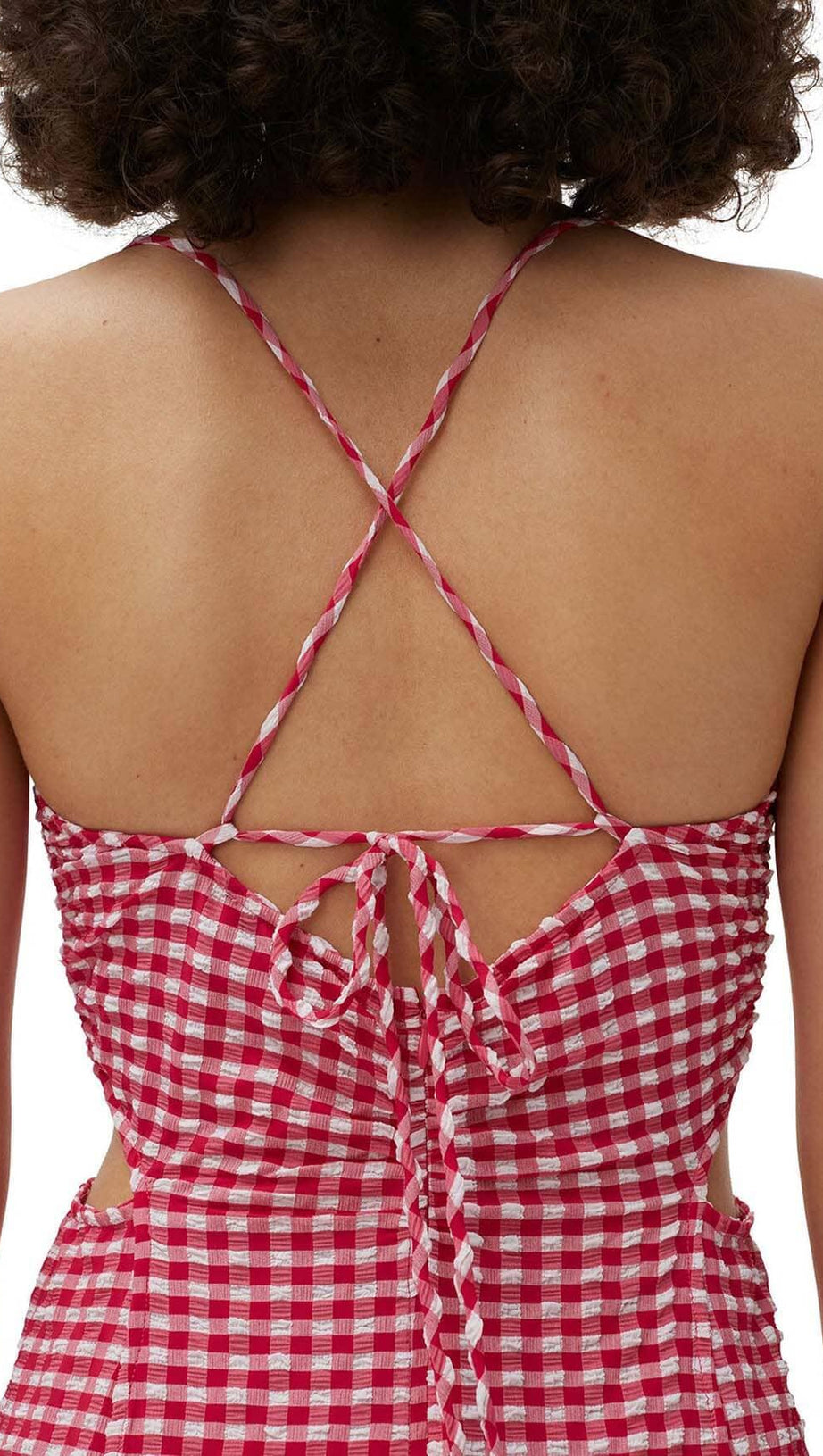 SEERSUCKER-MAXIKLEID MIT TIEFEM AUSSCHNITT IN ROSA