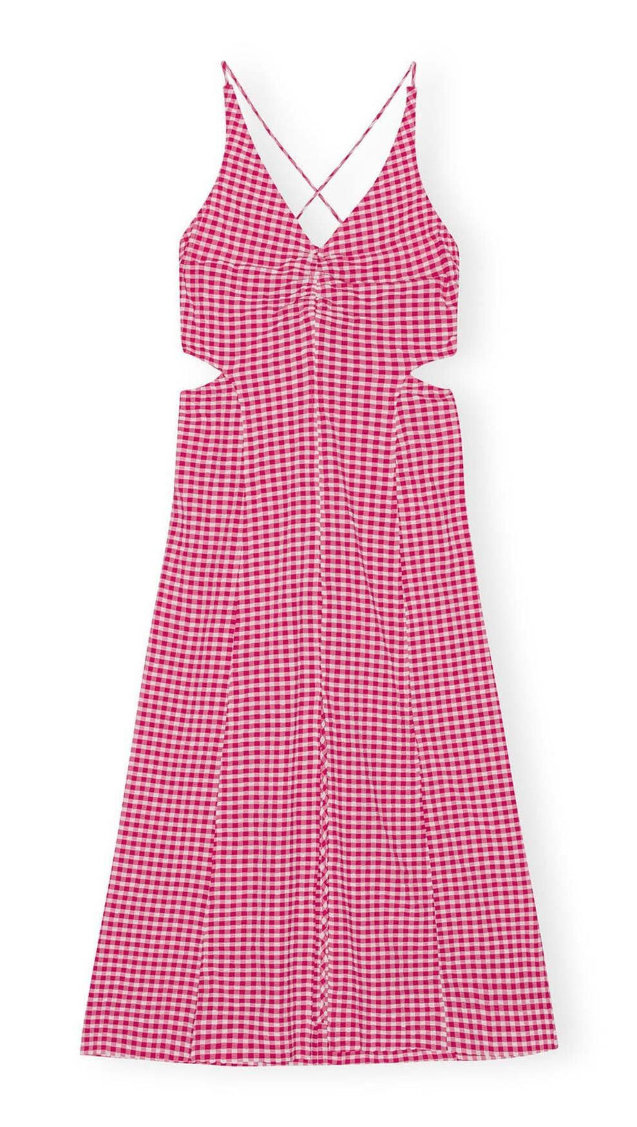 SEERSUCKER-MAXIKLEID MIT TIEFEM AUSSCHNITT IN ROSA