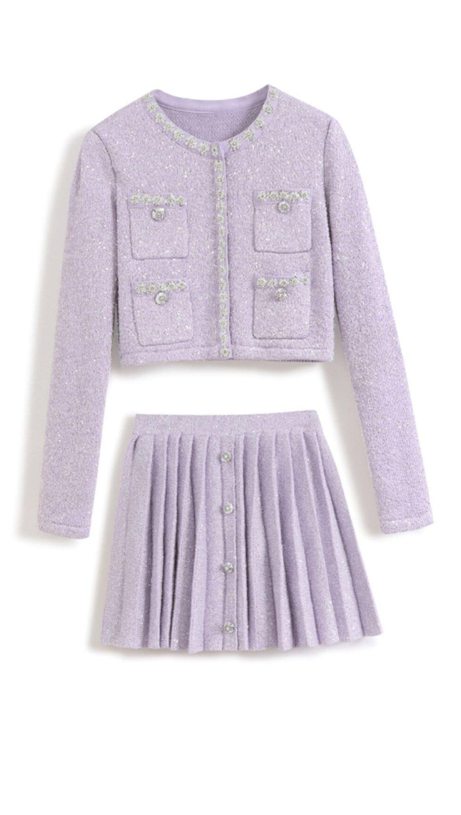 SEQUIN PLEATED TWO PIECE SET IN LILAC