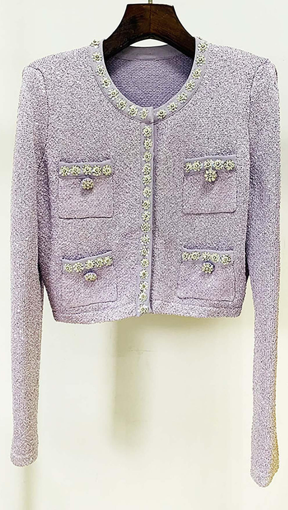 Zweiteiliges Set mit Pailletten und Plissee in Lila