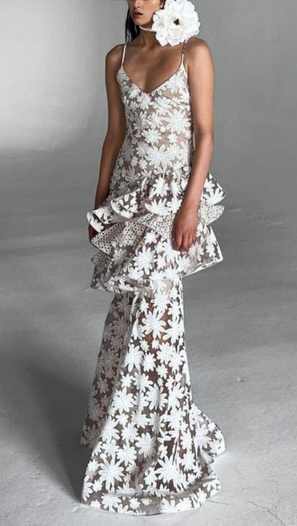 AIIZIE SLEEVELESS FLORAL TIERED LACE MAXI DRESS - product image