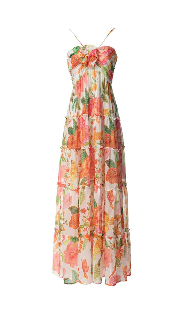 SPAGHETTI STRAP FLORAL PRINT MAXI DRESS