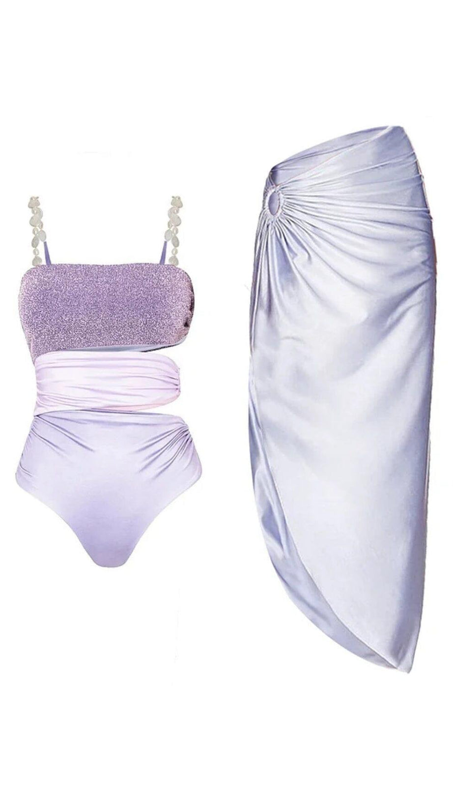 COSTUME DA BAGNO INTERO CON GONNA E CINTURINO IN PERLA E TEXTURE LUCIDA