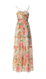 SPAGHETTI STRAP FLORAL PRINT MAXI DRESS