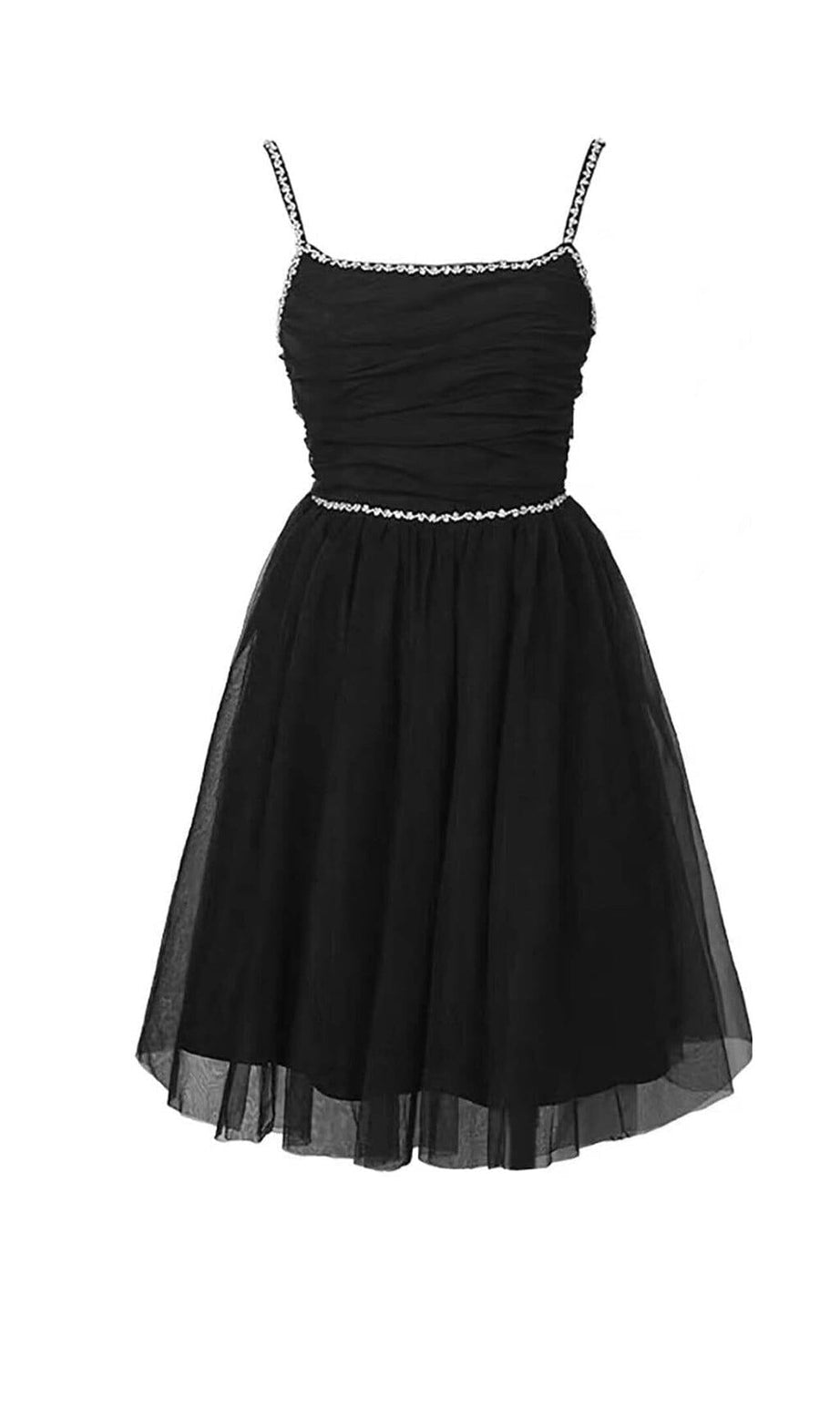 SPAGHETTI STRAPS SQUARE NECKLINE MINI DRESS IN BLACK
