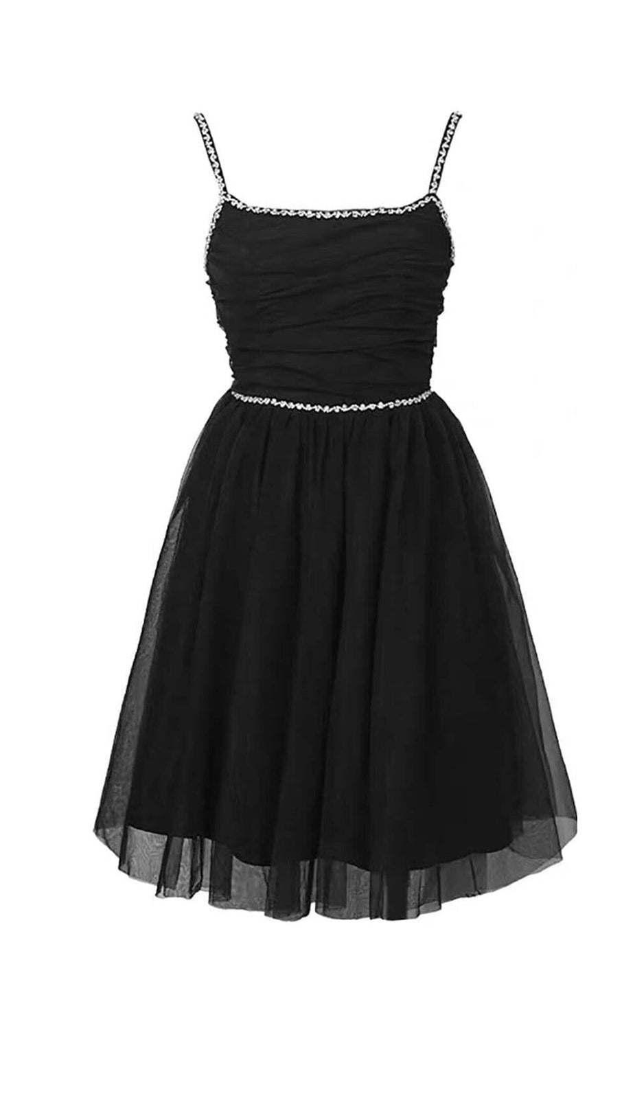 SPAGHETTI STRAPS SQUARE NECKLINE MINI DRESS IN BLACK
