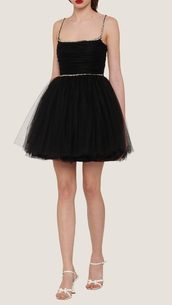 AIIZIE SPAGHETTI STRAPS SQUARE NECKLINE MINI DRESS IN BLACK - product image