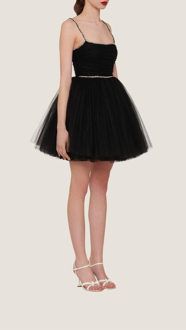 AIIZIE SPAGHETTI STRAPS SQUARE NECKLINE MINI DRESS IN BLACK - product image