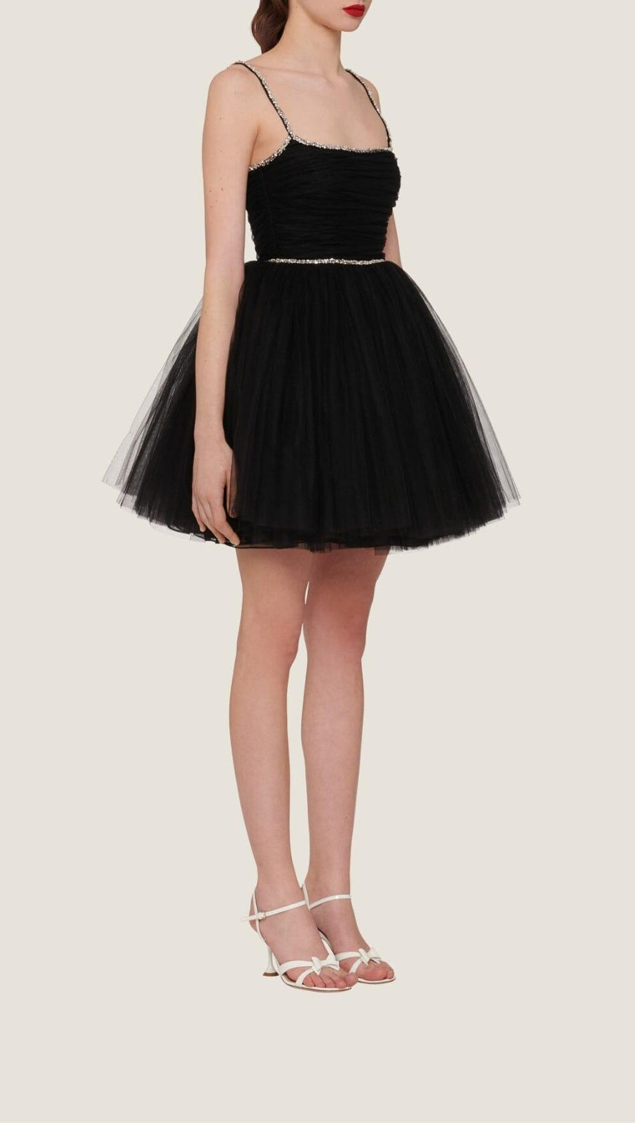 SPAGHETTI STRAPS SQUARE NECKLINE MINI DRESS IN BLACK