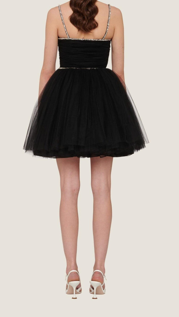 AIIZIE SPAGHETTI STRAPS SQUARE NECKLINE MINI DRESS IN BLACK - product image