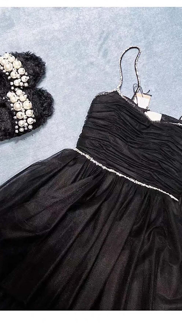 AIIZIE SPAGHETTI STRAPS SQUARE NECKLINE MINI DRESS IN BLACK - product image
