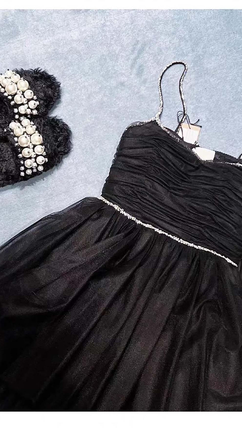 SPAGHETTI STRAPS SQUARE NECKLINE MINI DRESS IN BLACK