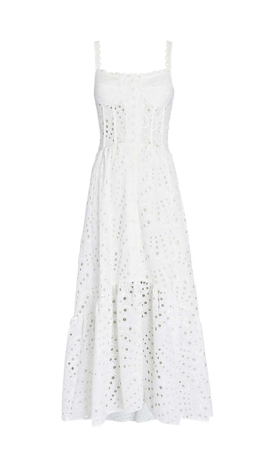 STRAPPY LACE MIDI DRESS IN WHITE