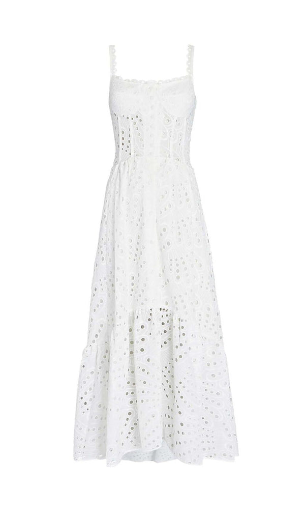 STRAPPY LACE MIDI DRESS IN WHITE