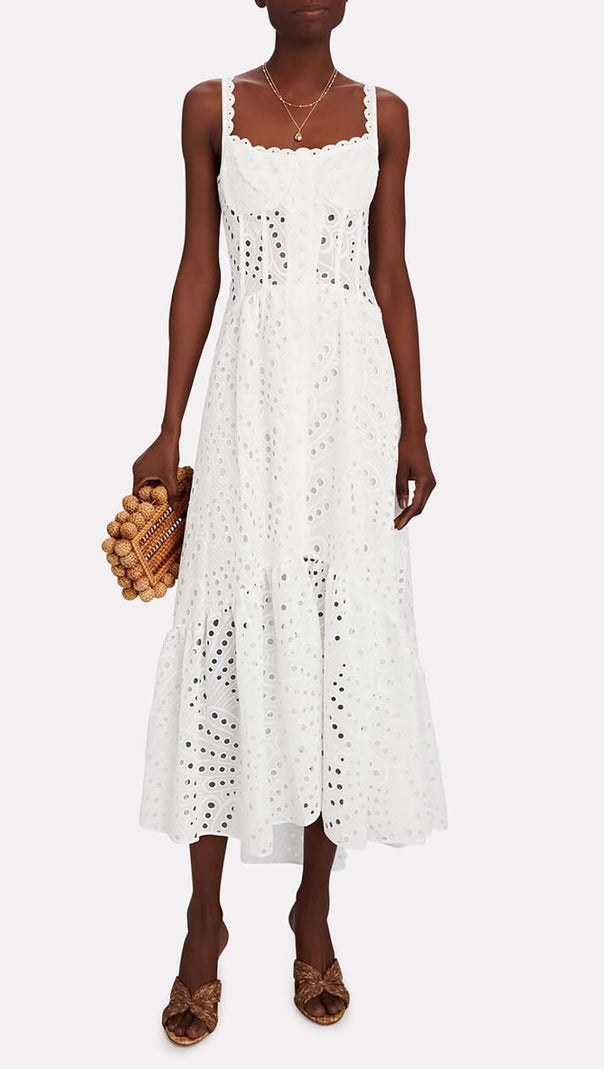 AIIZIE STRAPPY LACE MIDI DRESS IN WHITE - product image