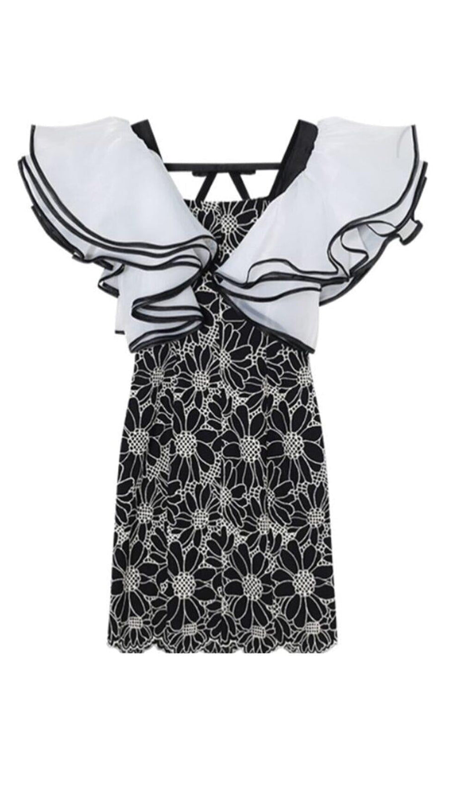 SUNFLOWER ORGANZA PUFF SLEEVES MINI DRESS IN BLACK