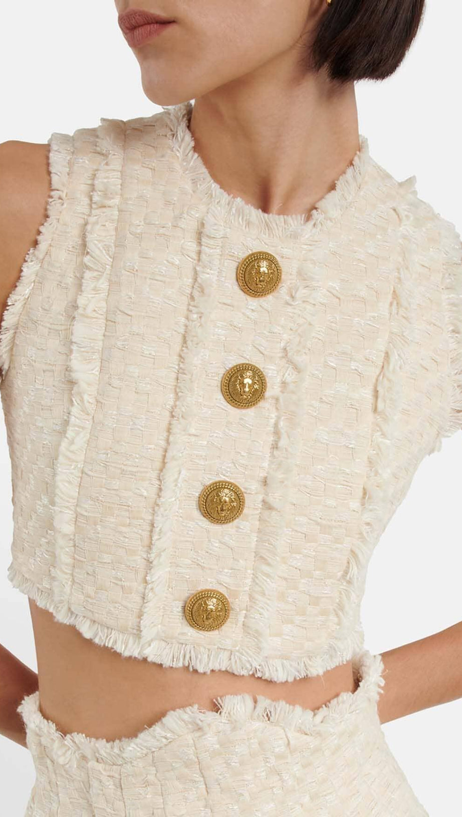 TWEED CROPPED JACKET WITH PLATED SKIRT IN LVORY