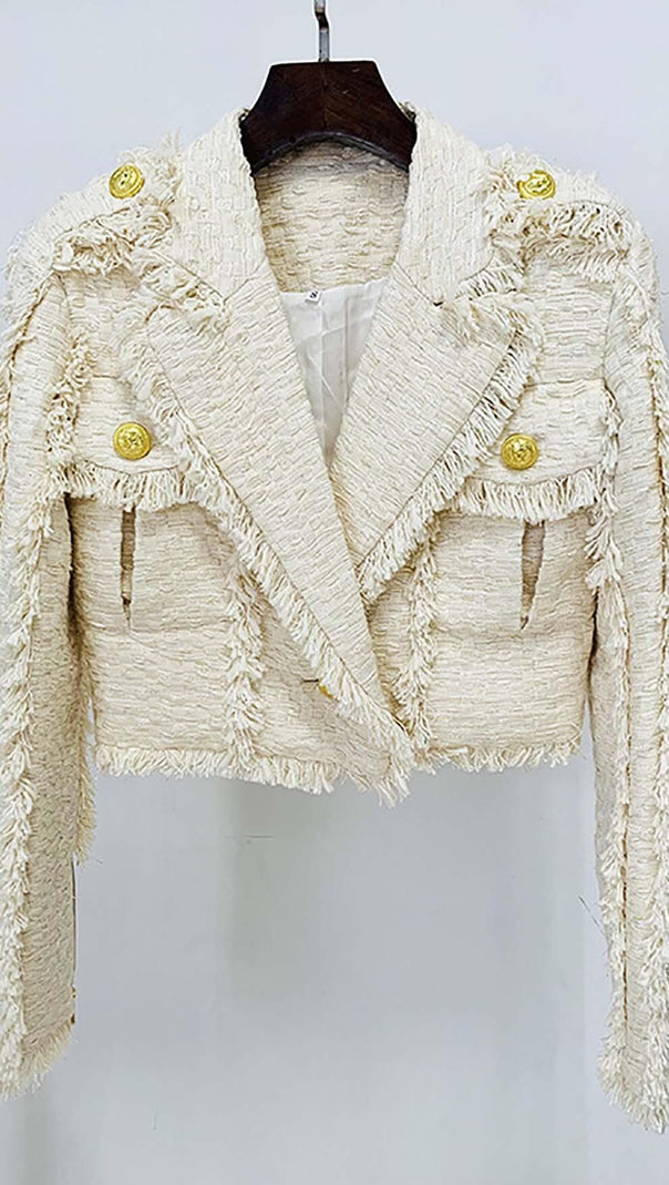 AIIZIE TWEED CROPPED JACKET WITH PLATED SKIRT IN LVORY - product image