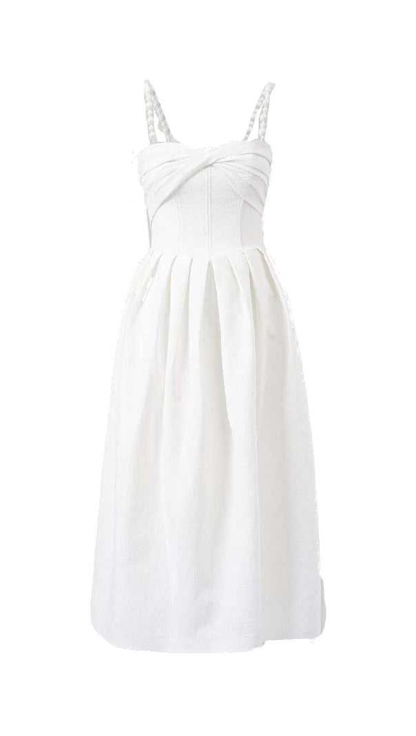 AIIZIE TWISTED PEARL STRAP MIDI DRESS IN WHITE - product image