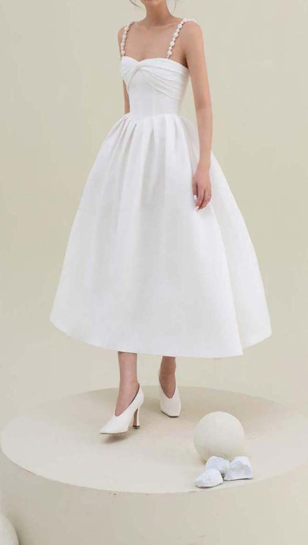 AIIZIE TWISTED PEARL STRAP MIDI DRESS IN WHITE - product image
