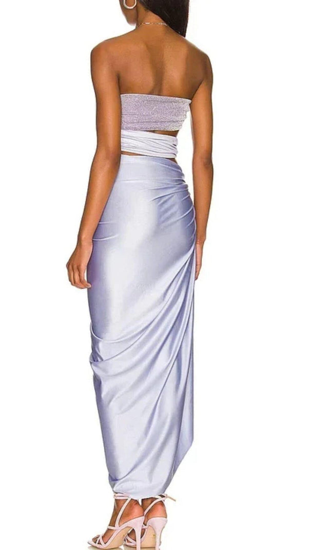 AIIZIE PEARL STRAP CUTOUT SHINY TEXTURE ONE PIECE SWIMSUIT AND SKIRT - product image