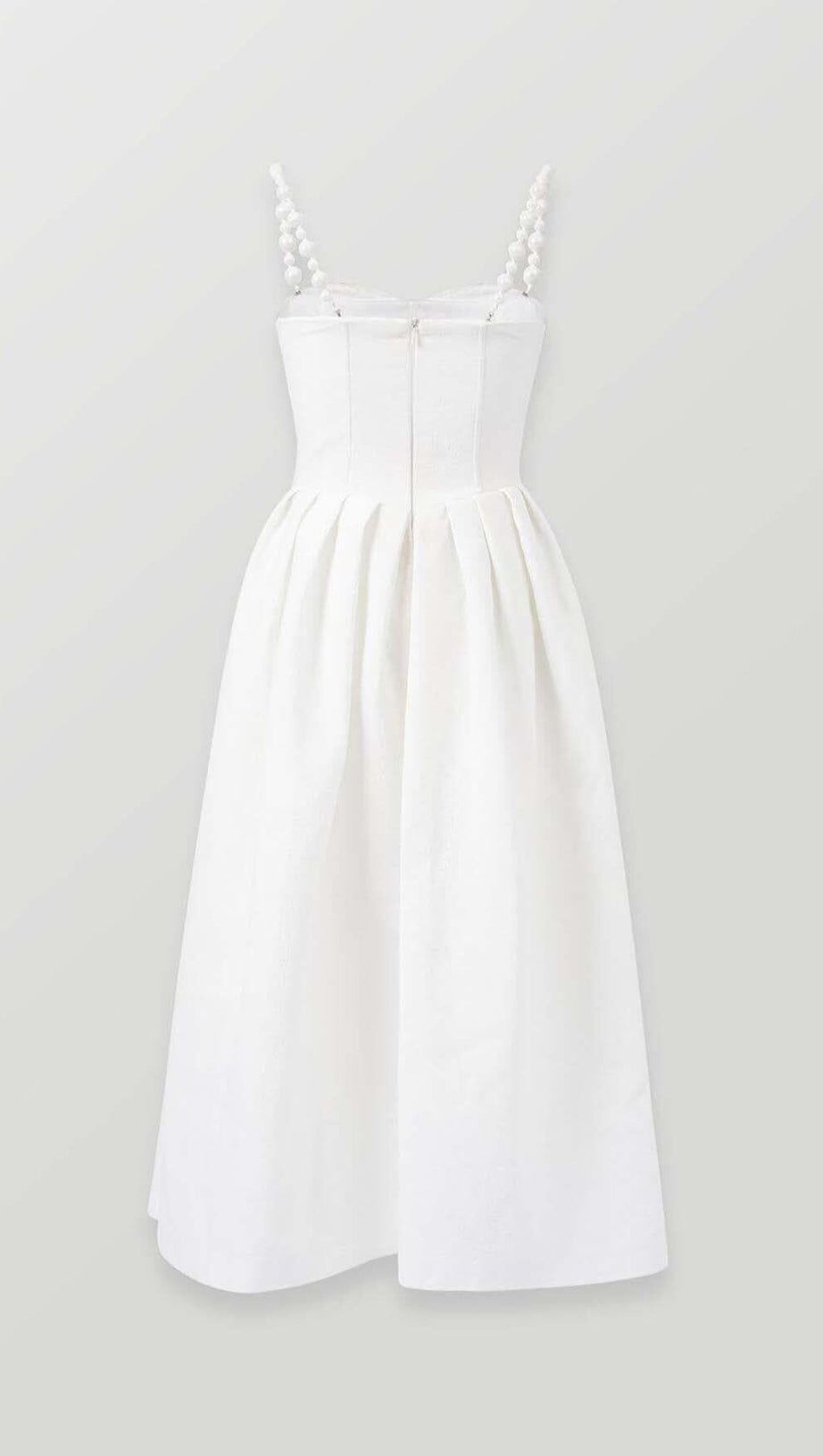TWISTED PEARL STRAP MIDI DRESS IN WHITE
