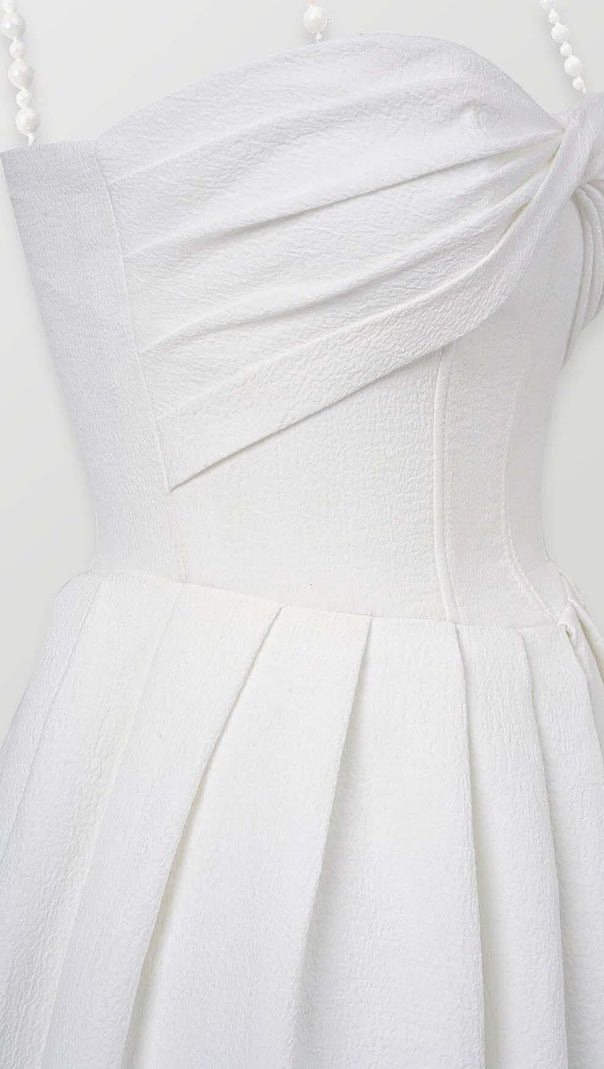 AIIZIE TWISTED PEARL STRAP MIDI DRESS IN WHITE - product image