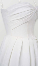 TWISTED PEARL STRAP MIDI DRESS IN WHITE