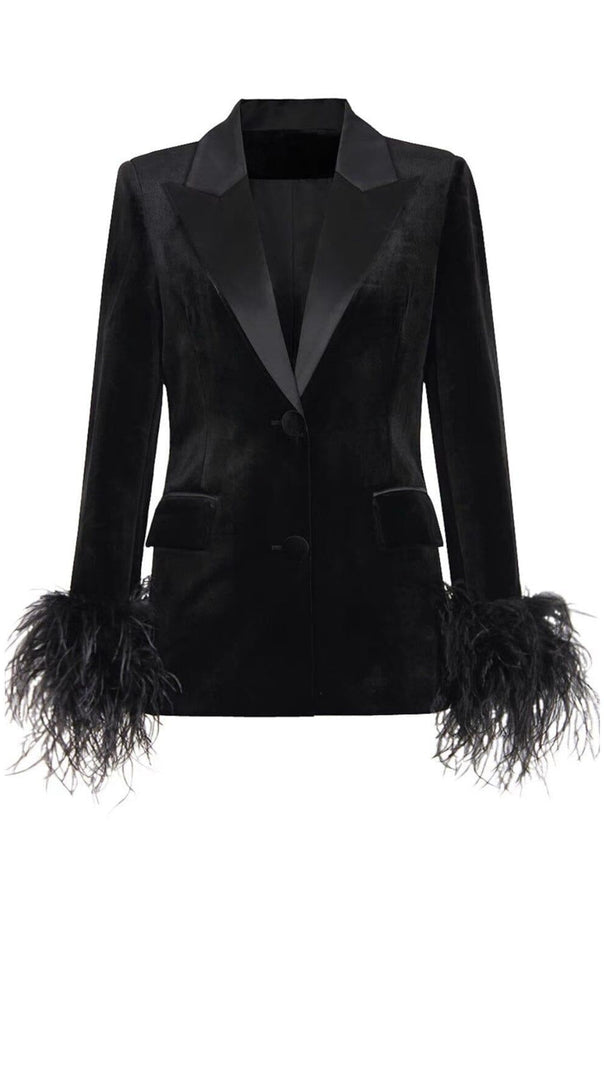 AIIZIE VELVET FEATHER-TRIM JACKET IN BLACK - product image