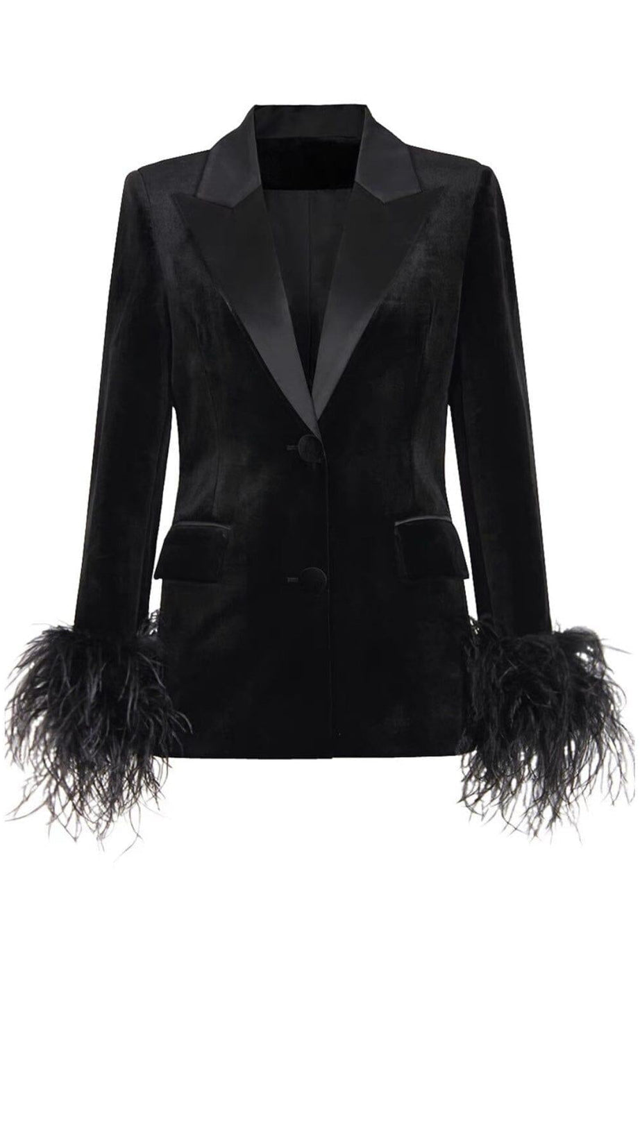 VELVET FEATHER-TRIM JACKET IN BLACK