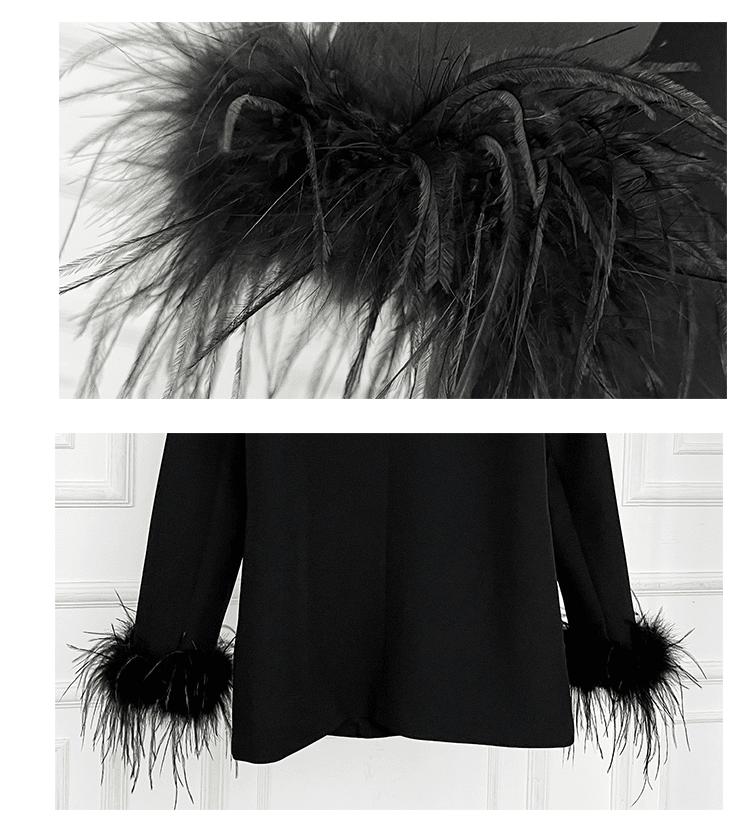 VELVET FEATHER-TRIM JACKET IN BLACK