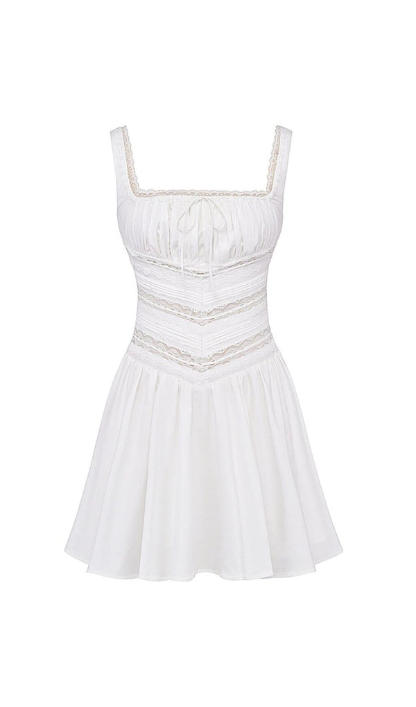 WHITE LACE TRIM MINI DRESS