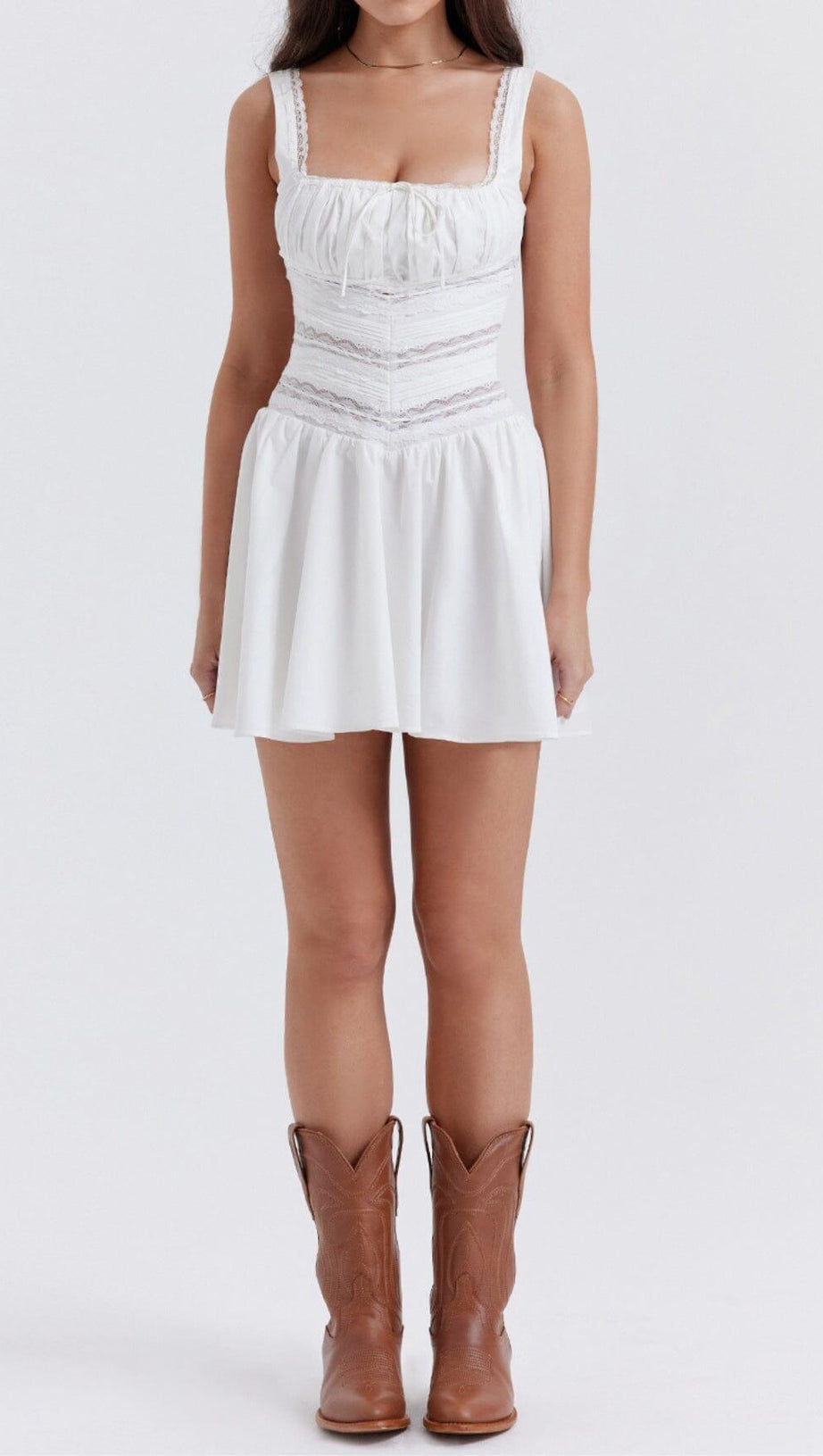 WHITE LACE TRIM MINI DRESS