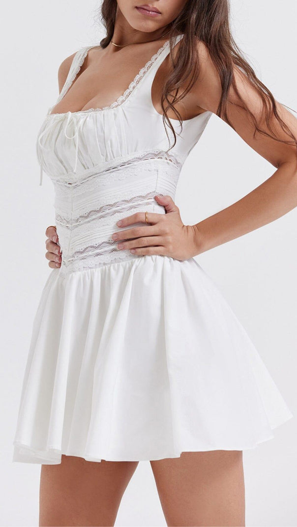 AIIZIE WHITE LACE TRIM MINI DRESS - product image