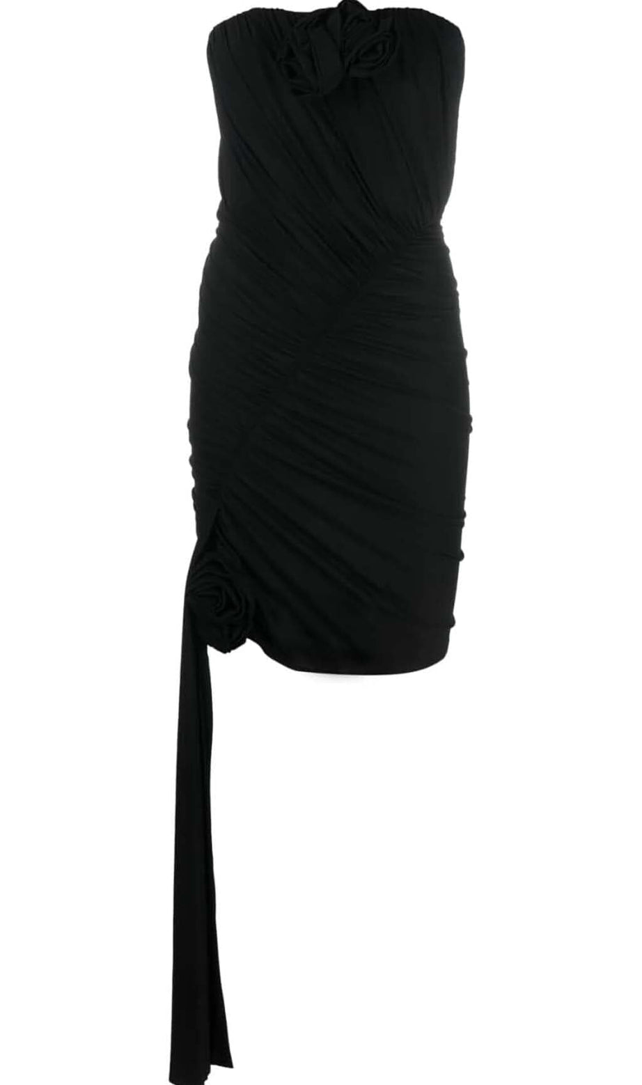 3D FLOWER STRAPLESS MINI DRESS IN BLACK