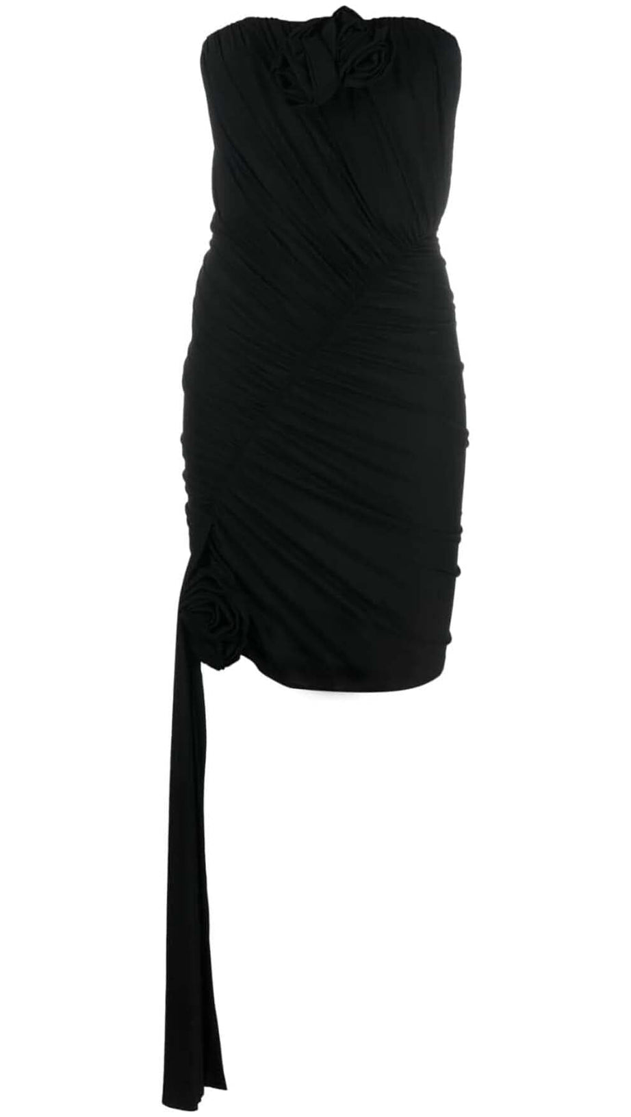 3D FLOWER STRAPLESS MINI DRESS IN BLACK