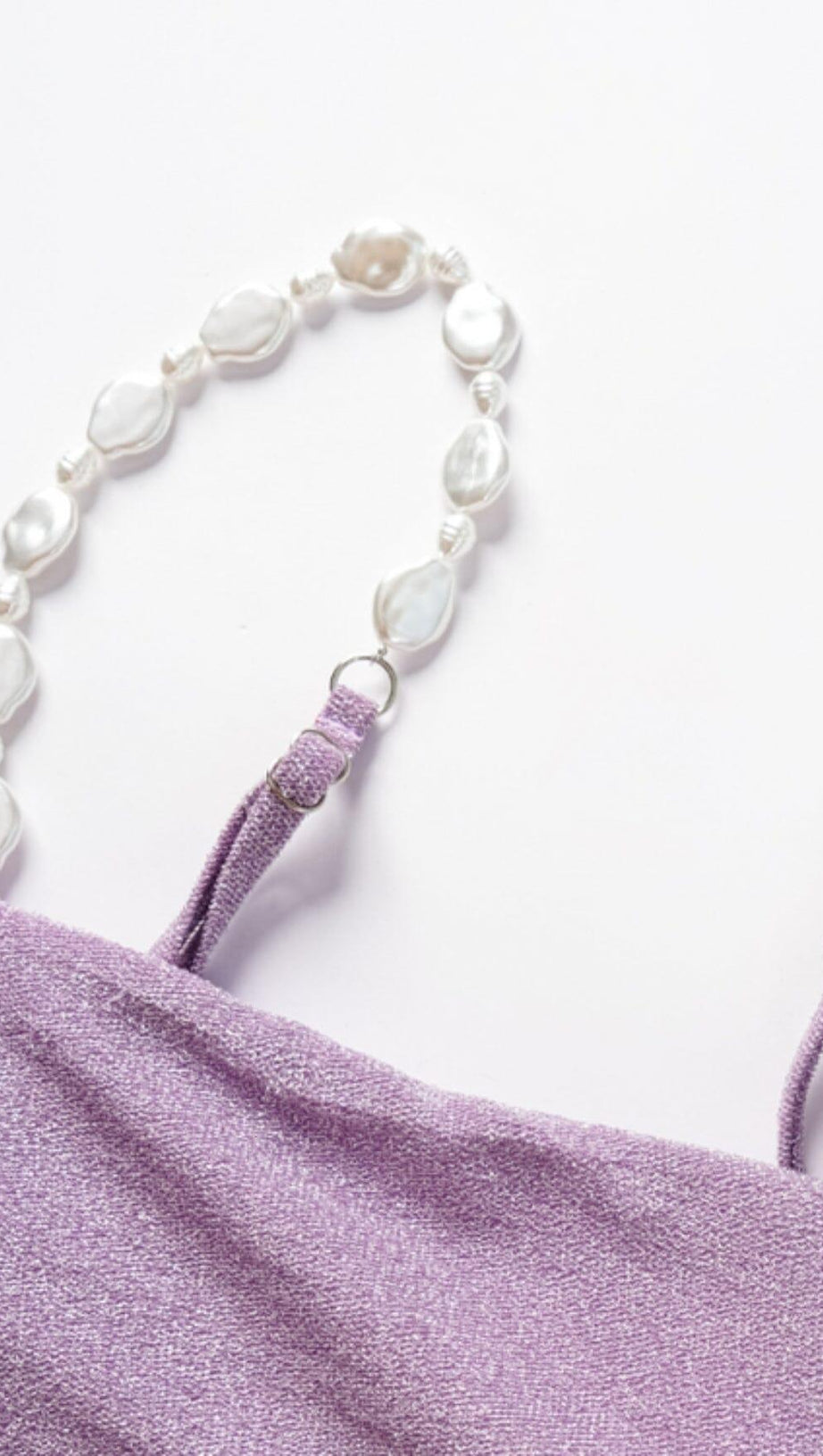 PEARL STRAP CUTOUT SHINY TEXTURE ONE PIECE SWIMSUIT AND SKIRT