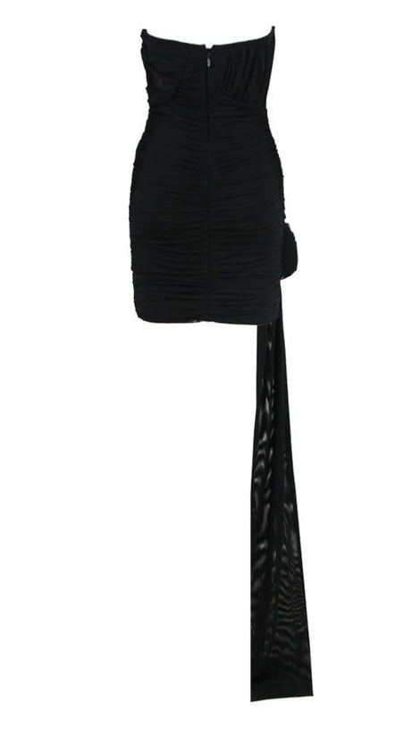 3D FLOWER STRAPLESS MINI DRESS IN BLACK