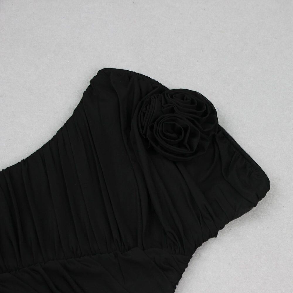AIIZIE 3D FLOWER STRAPLESS MINI DRESS IN BLACK - product image
