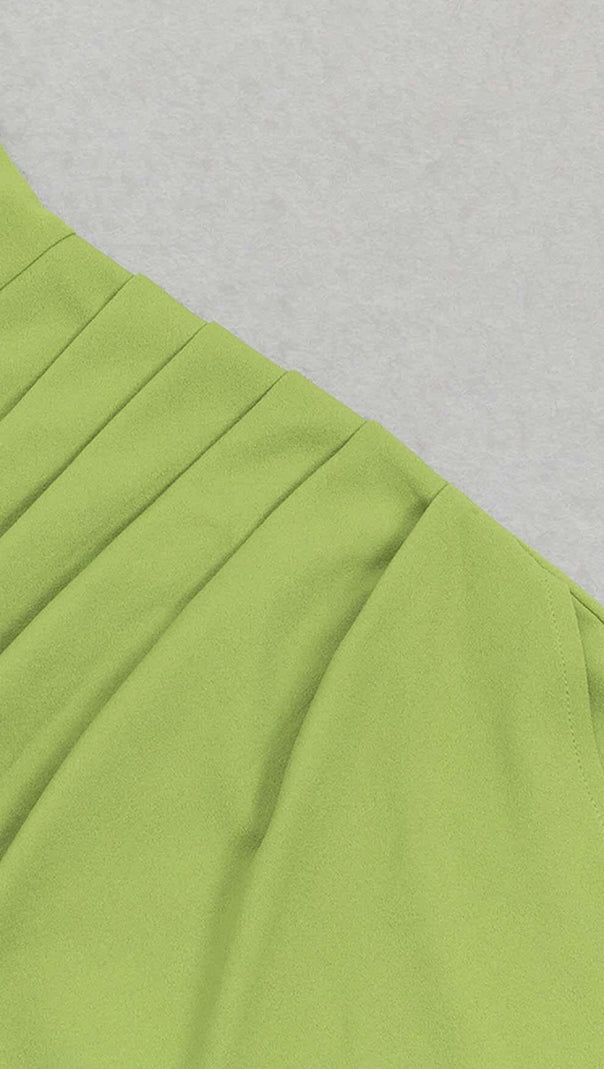 AIIZIE ASYMMETRICAL NECK SPLIT THIGH MIDI DRESS IN GREEN - product image