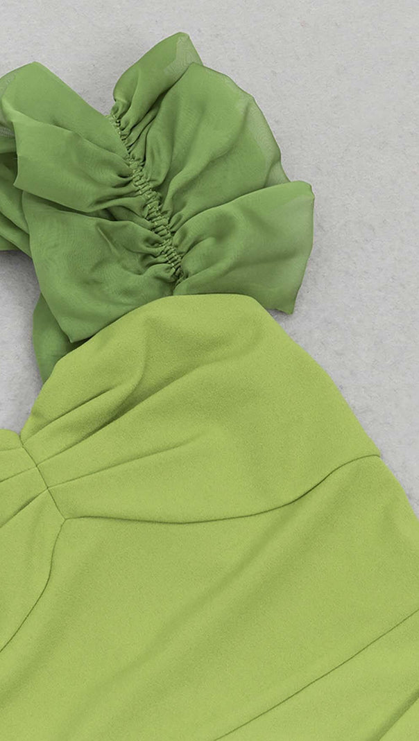 AIIZIE ASYMMETRICAL NECK SPLIT THIGH MIDI DRESS IN GREEN - product image