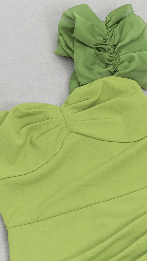 AIIZIE ASYMMETRICAL NECK SPLIT THIGH MIDI DRESS IN GREEN - product image