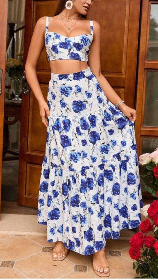 AIIZIE FLORAL PRINT CAMI TOP & RUFFLE HEM SKIRT - product image