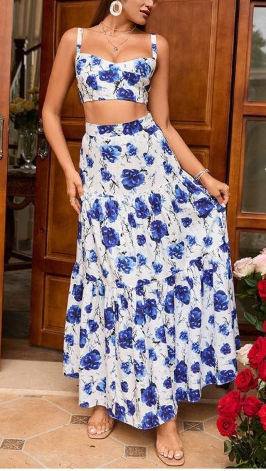 FLORAL PRINT CAMI TOP & RUFFLE HEM SKIRT