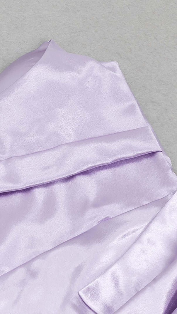 AIIZIE BANDEAU RUCHED SATIN MIDI DRESS IN LILAC - product image
