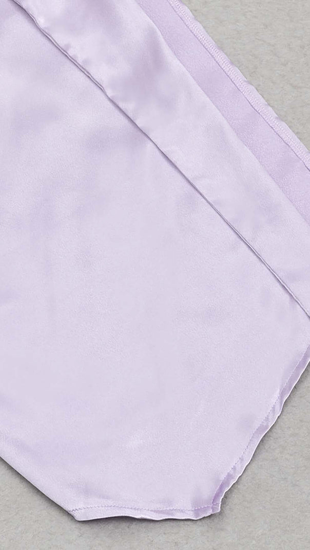 AIIZIE BANDEAU RUCHED SATIN MIDI DRESS IN LILAC - product image