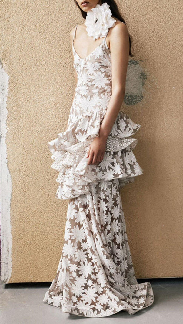 AIIZIE SLEEVELESS FLORAL TIERED LACE MAXI DRESS - product image