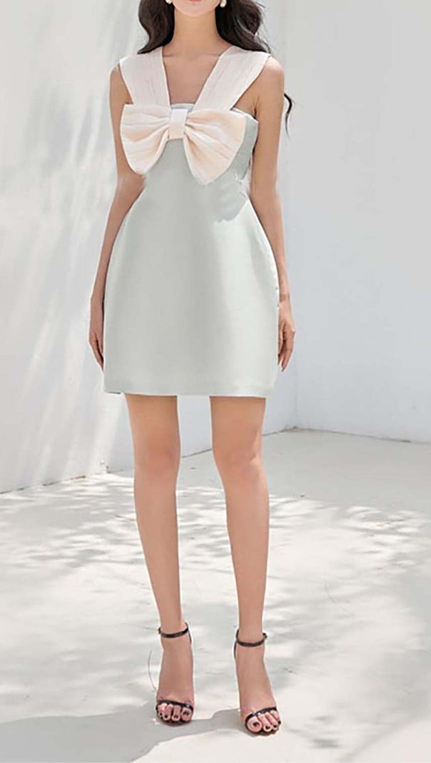 AIIZIE BOW-EMBELLISHED STRAPPY MINI DRESS IN SKY BLUE - product image